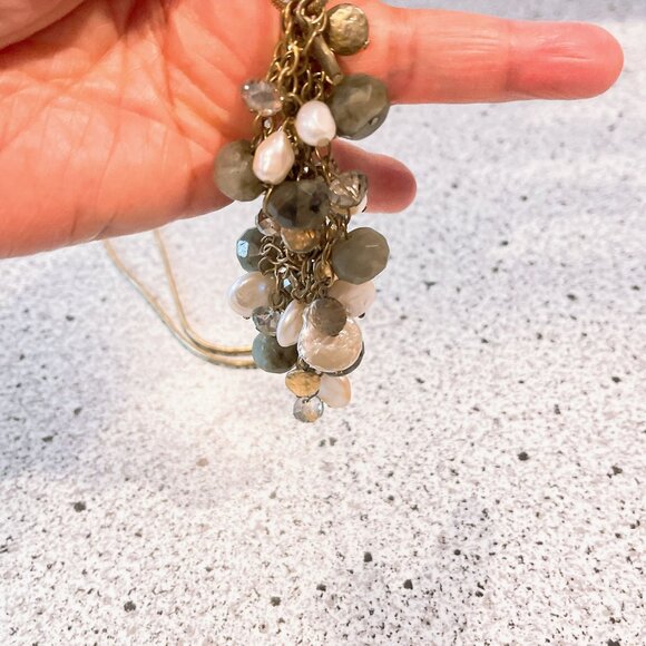 J Jill Gold Chain With Dangle Beaded Pearl Cluster Pendant Long - Picture 6 of 6